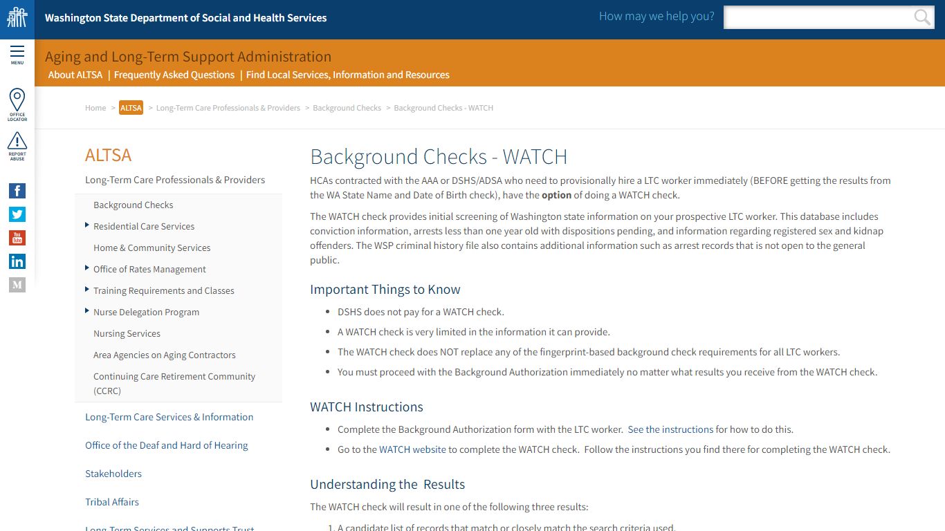 Background Checks - WATCH | DSHS - Washington